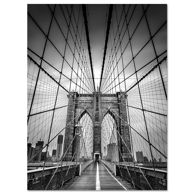 Scandinavian Painting Canvas Black And White New York Brooklyn Bridge Posters Prints Wall Art Picture For Living Room Decoration - SallyHomey Life's Beautiful