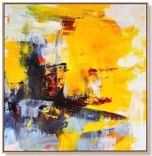 100% handmade bright color modern Canvas Painting  yellow and black Abstract oil painting Wall Art Office Bedroom wall picture