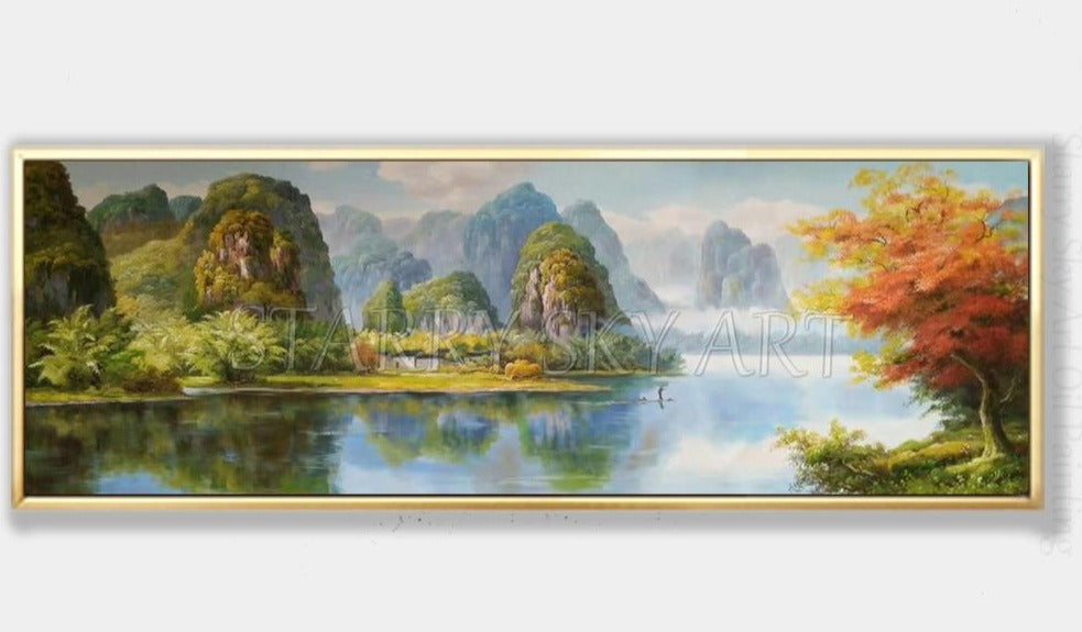 Hand-painted Impressionist China Landscape Lake Oil Painting on Canvas Natural Scene Landscape Oil Painting