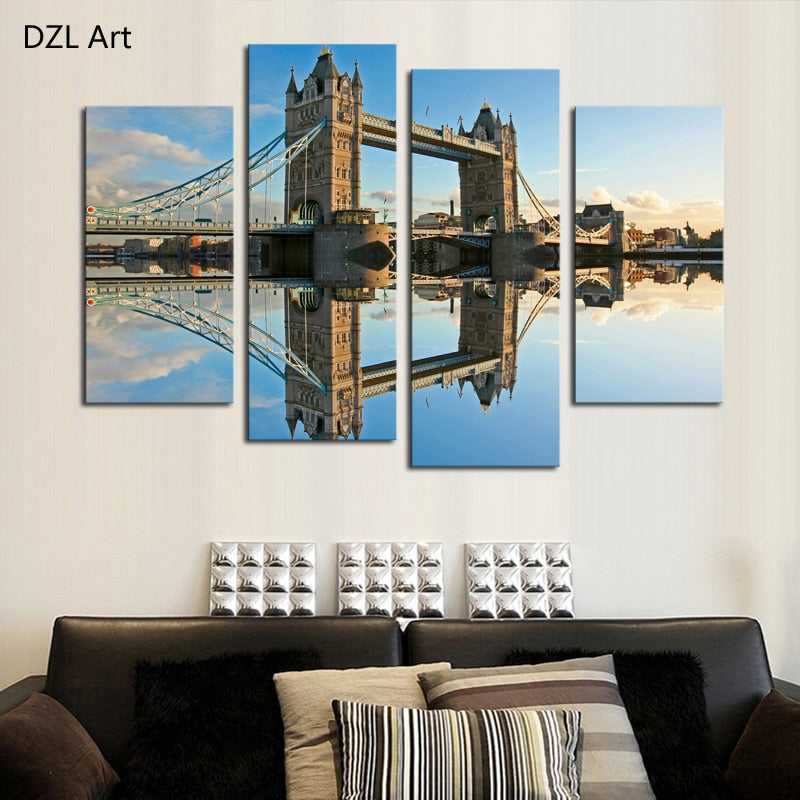 4 Pcs (No Frame) Classical Bridge Landscape Wall Art Picture Home Decoration For Living Room Canvas Print Painting Artwork