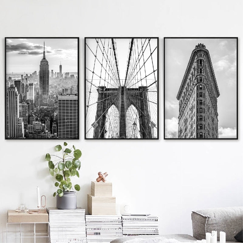 New York City Black White Posters and Prints Brooklyn Bridge & Flat Iron Photos Wall Art Canvas Painting Pictures Home Decor - SallyHomey Life's Beautiful