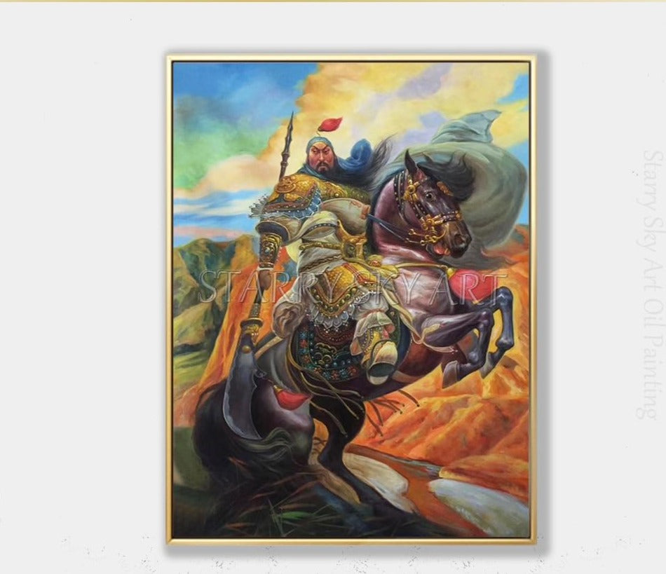 Top Artist Hand-painted High Quality Famous Chinese Figure Guan Yu Oil Painting on Canvas China History Hero Guan Yu Painting