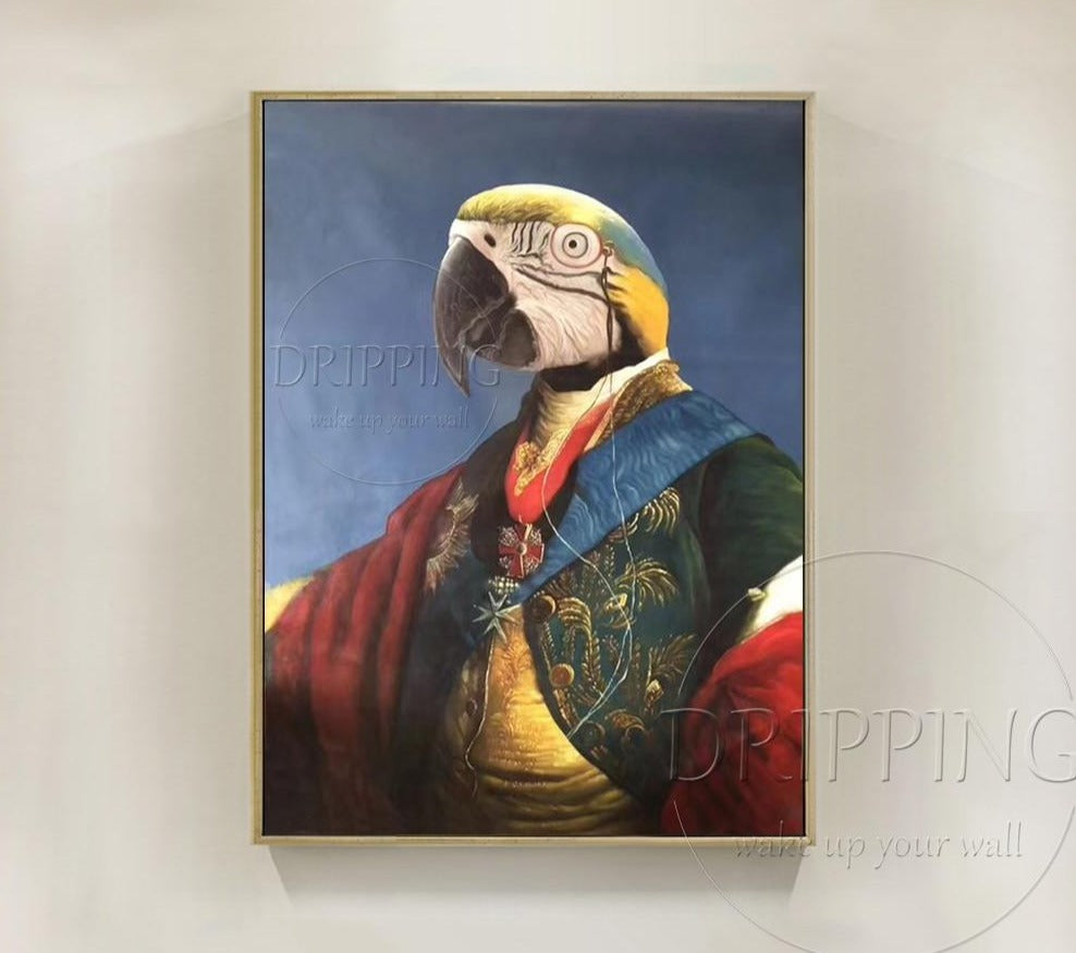 Luxury Wall Art Hand-painted High Quality Funny Animal Bird Parrot Oil Painting on Canvas Handmade Realist Parrot Oil Painting