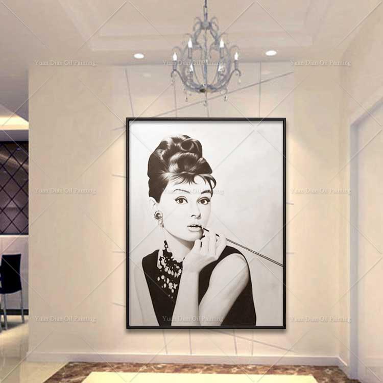 Hepburn Black And white Smoking Lady Portrait Style Picture Sexy Oil Painting On Canvas Handmade Abstract Portrait Painting
