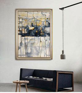 Handmade Abstract Arts Canvas Painting Art Canvas Blue and Yellow Oil Painting Poster Wall Decoration Home Decor Free Shipping