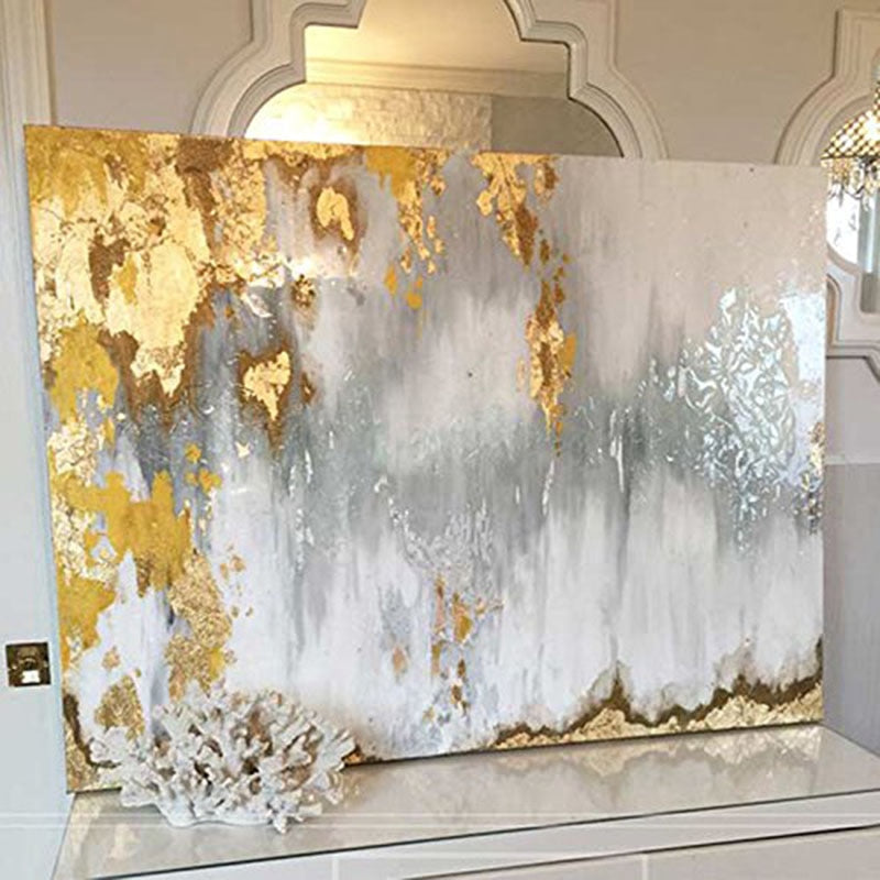 Handmade thick knife abstract high quality oil painting Gold Gray White gorgeous abstract on Canvas Painting Decor Oil Painting