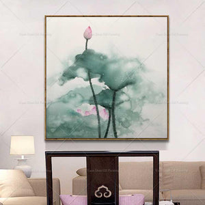 Watercolor  Lotus Flower Handmade Decor Work High Quality Abstract Modern Wall Art Oil Painting On Canvas Wall Decor Artworks