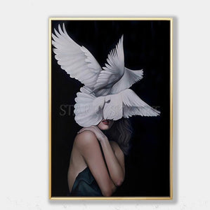 Special Design Modern Wall Art Girl with Angel Wings Oil Painting on Canvas Fine Art Wings Oil Painting for Living Room Decor