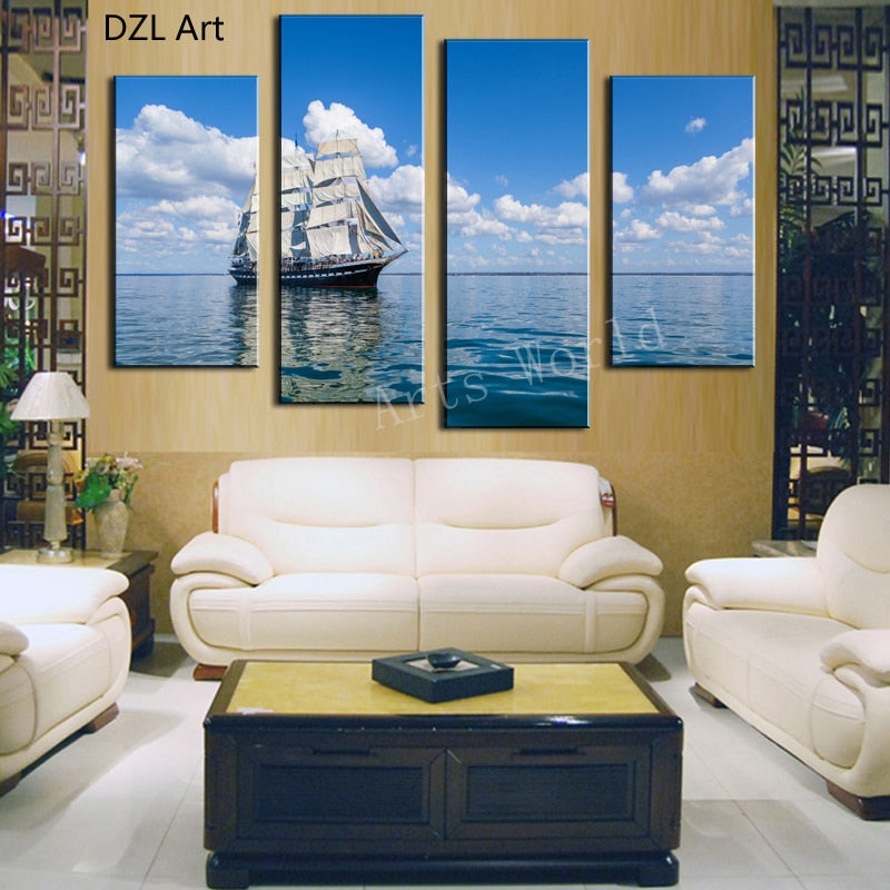 4 Pcs(No Frame) Of Wall Art HD Ocean sailing Modern Picture Print On Canvas Home Decoration For Living Room canvas painting