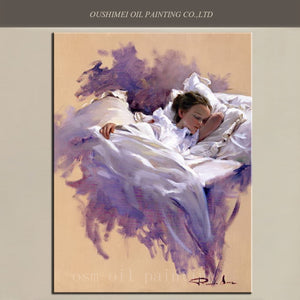 Handmade Wall Art Portrait Figure Draw Canvas Picture Handpainted Abstract Watercolor Girl Sleep Oil Painting Kid Christmas Gift