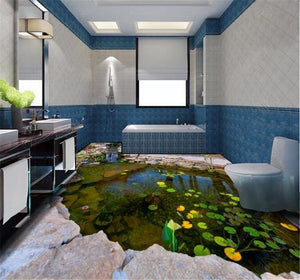 beibehang Custom floor painting 3d self-adhesive floor pond river pond stone rockery lotus leaf bedroom floor painting wallpaper - SallyHomey Life's Beautiful